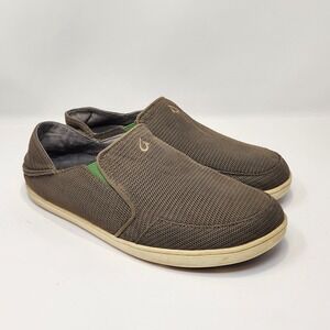 Olukai Mens Nohea Mesh Slip On Boat shoes Size 9.5 M Brown Green Comfort Casual